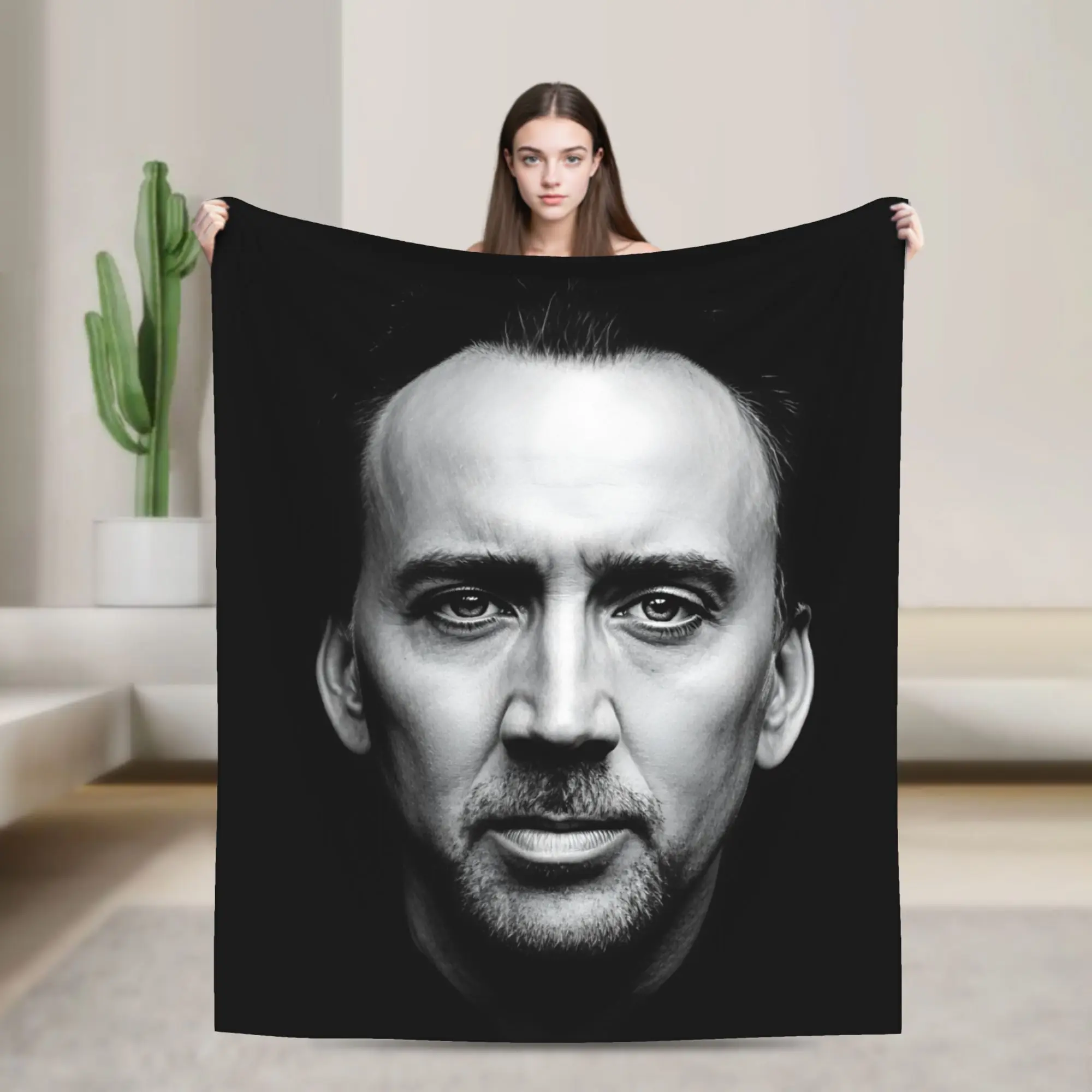 Nicolas Cage Black White Portrait Meme Blankets Winter  Comfortable Throw Blanket For Boy Girl Living Room Bedspread Bed Cover