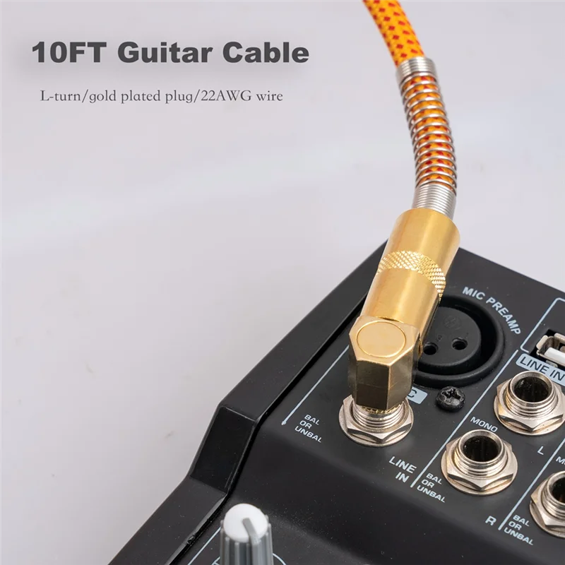 

SVFE-gGuitar Инструментальный кабель 10 футов Электрический инструмент Шнур усилителя баса 1/4 дюйма Прямо-прямой угол Позолоченный 6,35 мм