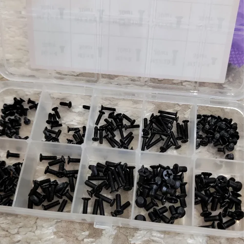 860PCS PC Laptop Small Computer Screws Assortment Kit SSD Hard Drive Screw Black Tiny Eyeglass Screws M1.2 M1.4 M1.7 M2 M2.5 M3