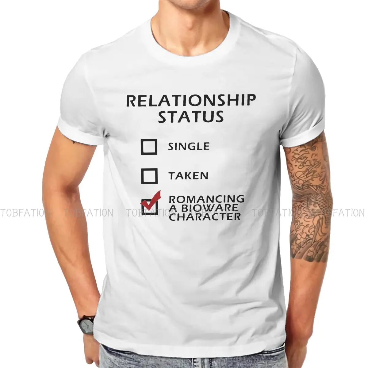 Gamer Romance balck TShirt For Men Mass Effect Commander Shepard Asari Game Clothing Style Polyester T Shirt Comfortable Print