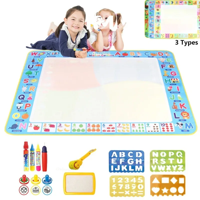 Water Doodle Mat Coloring Drawing Mat with Reusable Magic Pens Montessori Painting Board Educational Toys Kids Gifts