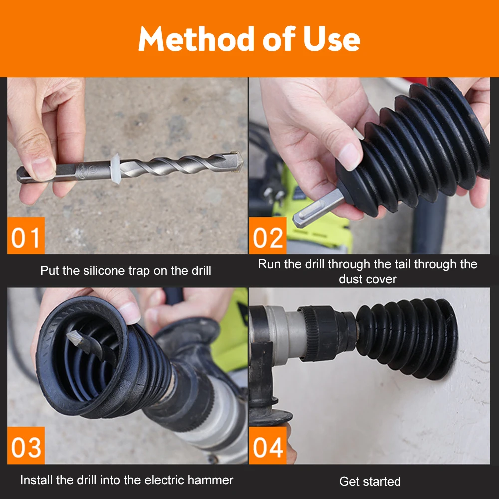 Electric Drill Dust Cover Rubber Impact Hammer Drill Dust Collector Dustproof Device Power Tool Accessories With 4 Rubber Pads