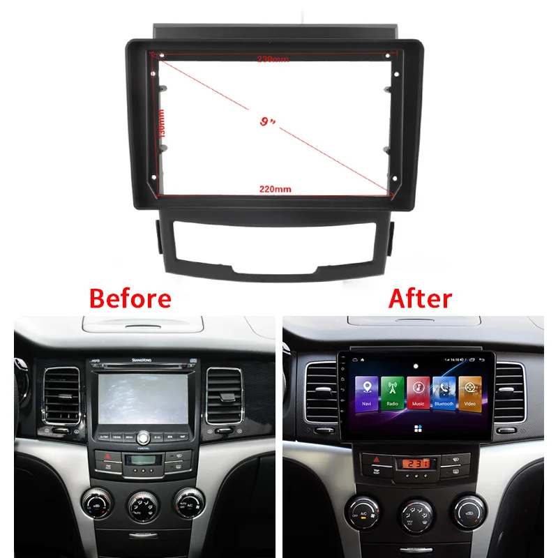 Double Din Black Trim Fascia Frame For FOR SsangYong Korando 2011-2013 Refit 9