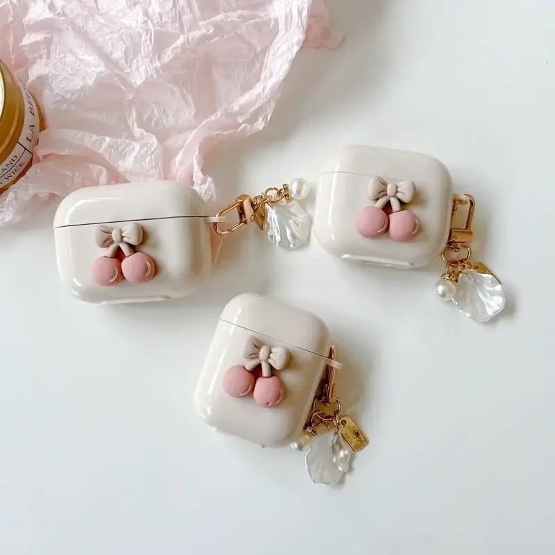 Милый чехол для наушников Cherry для Airpods 4 (2024), мультяшный чехол для наушников AirPods Pro 2nd 3 1 2, зарядное устройство для наушников с крючком