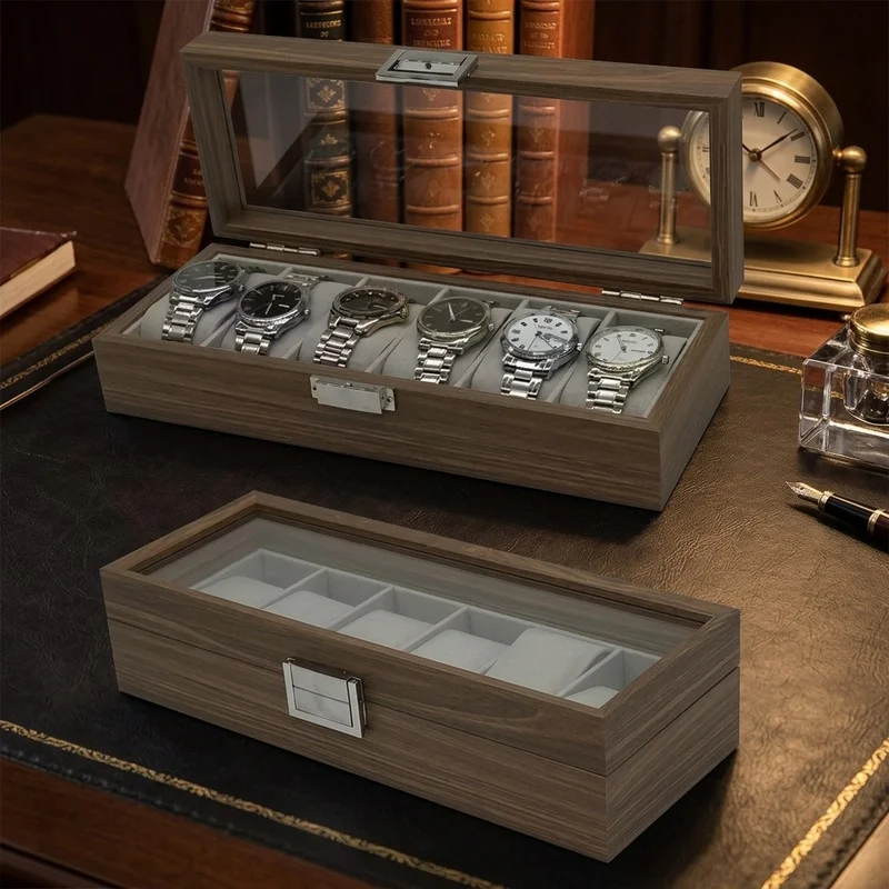 3/6/10/12 Slot Black Walnut Wooden Watch Box, Watch Storage Display Case with Soft Cushions, Jewelry Collection Organizer