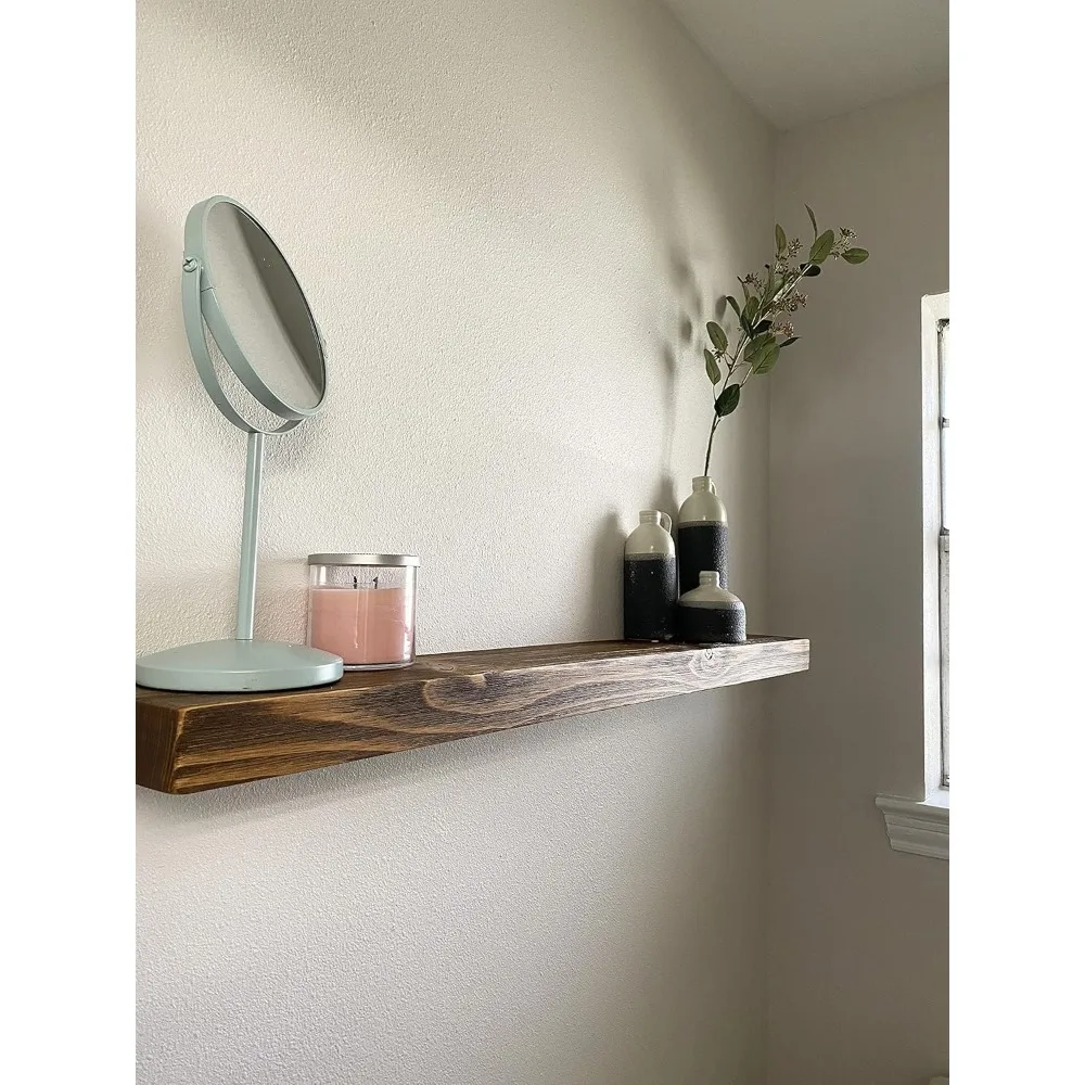 أرفف حائط خشبية ريفية شديدة التحمل - بطول 36 بوصة وعمق 6 بوصة وسمك 2 بوصة - خشب طبيعي لمساحة عرض متينة #2