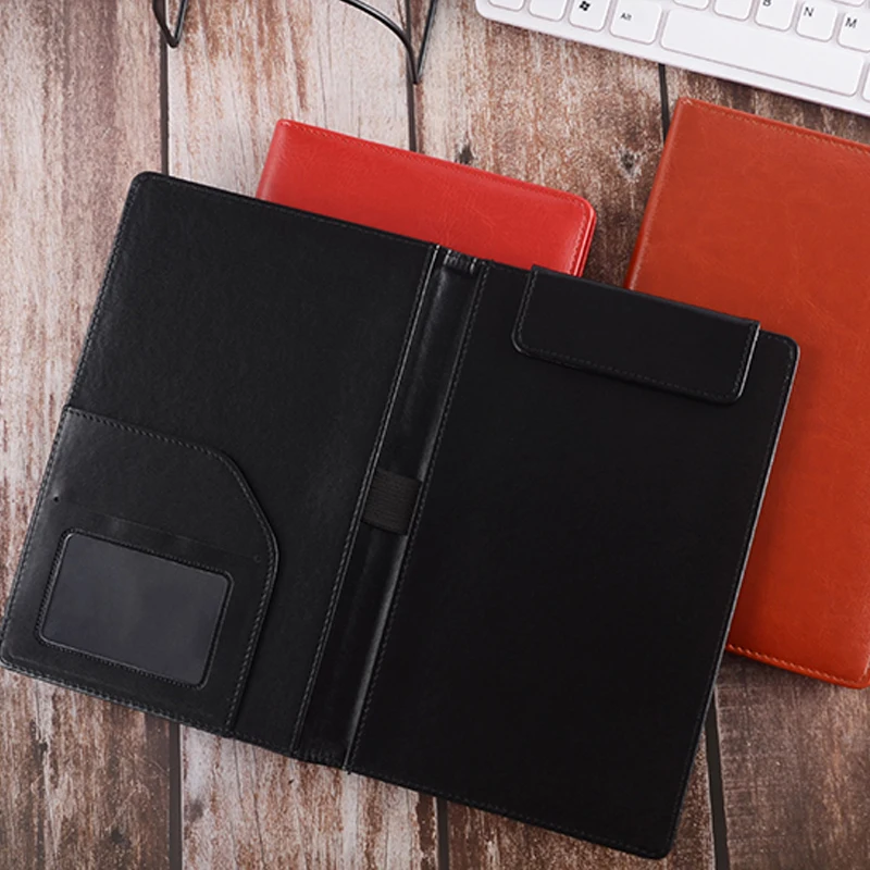 5.9*9.0in Black Leather File Folder Restaurant,Hotel, Ordering Note holder, Bills / Receipt Holder, Magnetic Clip Writing Board