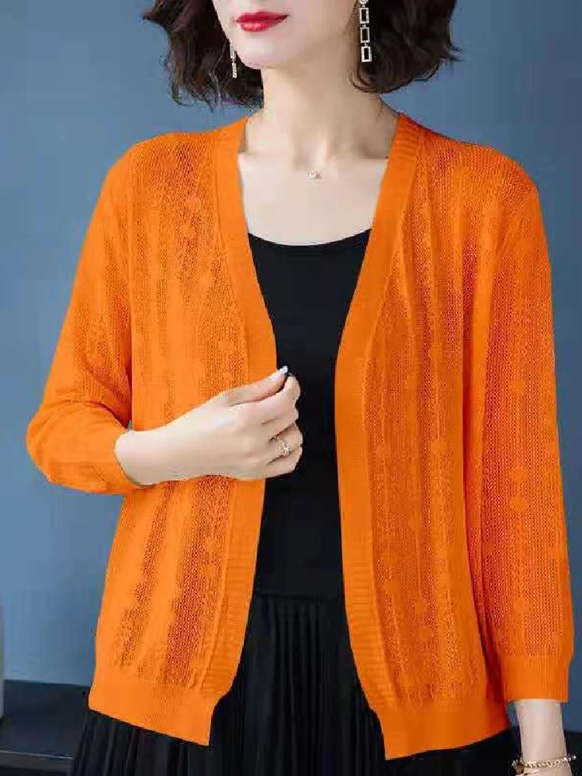 

New Summer Ice Silk Knitted Sweater Women's Open Cardigan Outerwear Loose Lightweight Air Conditioning Sun Protection Coat