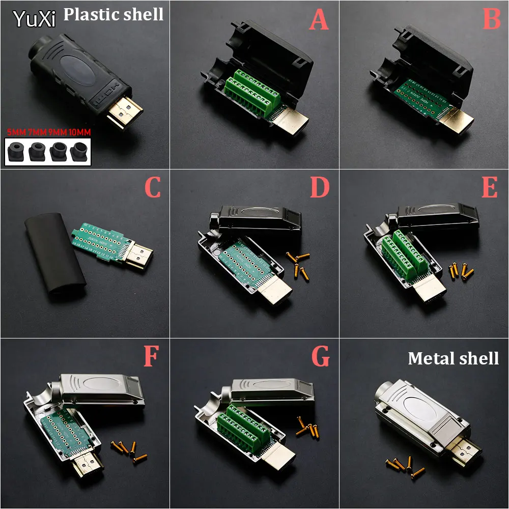 

1Pcs HDMI-Compatible 2.0 Connector Male Plug Breakout Terminals Solderless / Soldering Modular Computer TV Video Plug W/ Shell