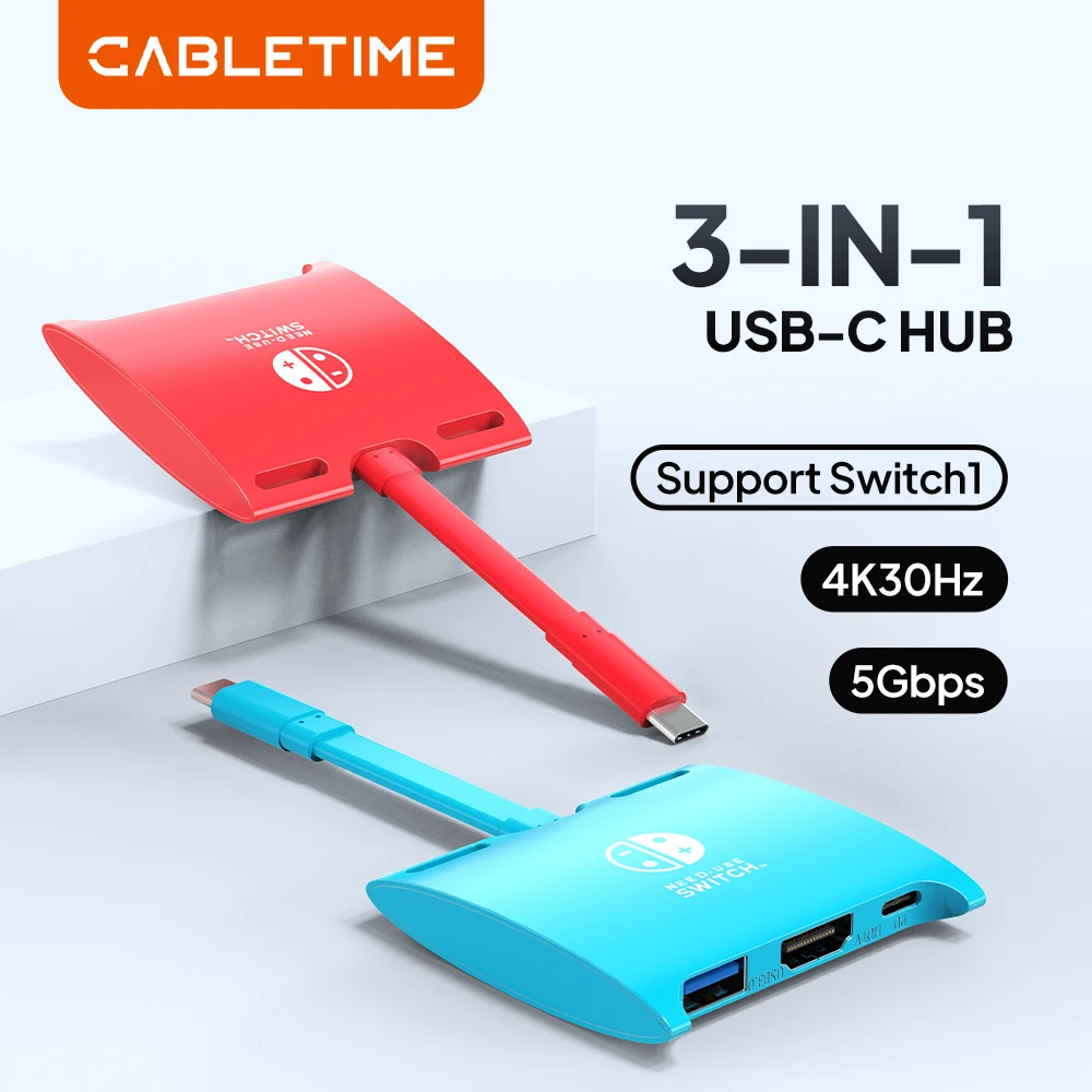 CABLETIME Video Capture Card Dock for Switch Nintendo USB C to HDMI 4K PD Fast Charging USB 3.0 Docking for Laptop Dell Multi