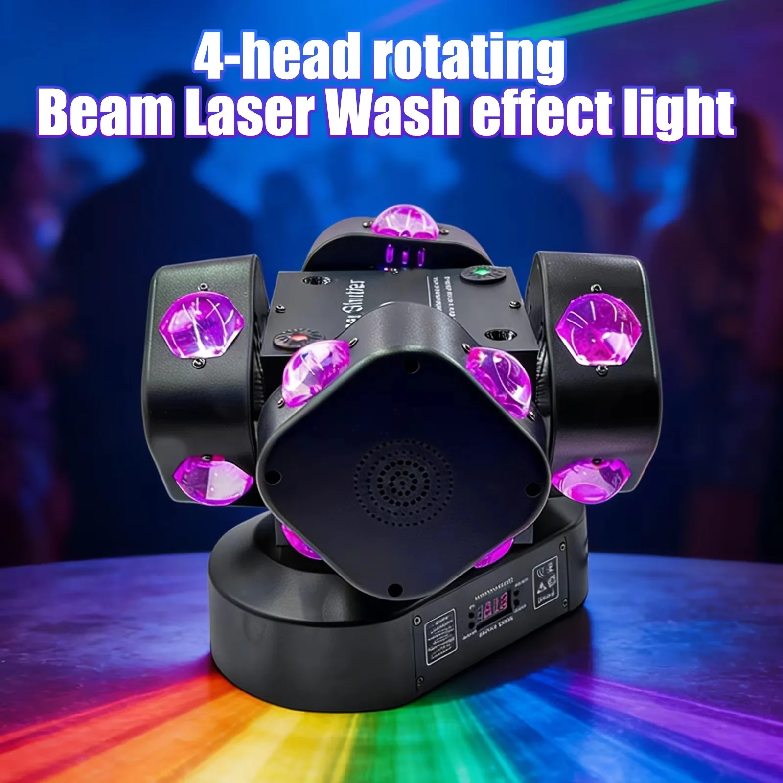 LED Moving Head Light 4 Heads RGBW 4in1 Strobe Rotating Beam Laser Multi Functional DMX Voice Controlled Stage Disco Lighting