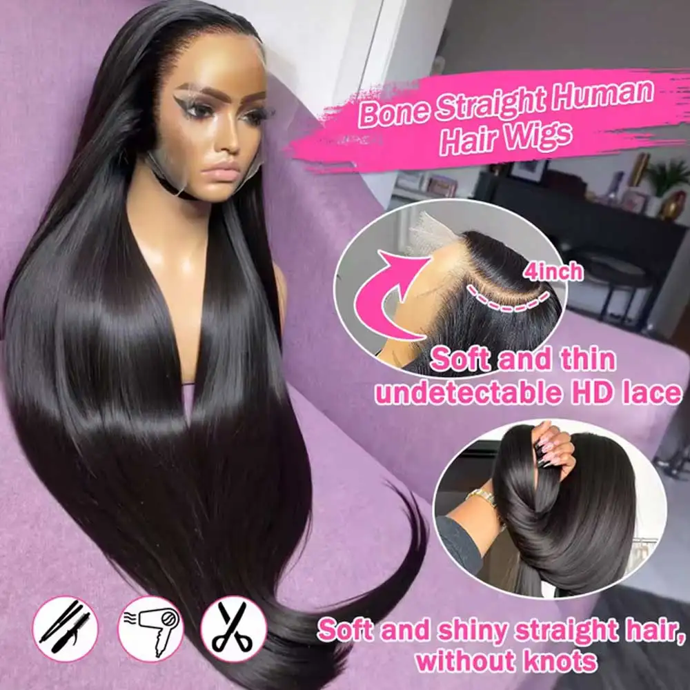 40 42 Inch Straight Human Hair Wigs 13x4 13x6 HD Lace Frontal Wigs For Women Glueless Bone Straight Lace Front Human Hair Wigs - Image 4