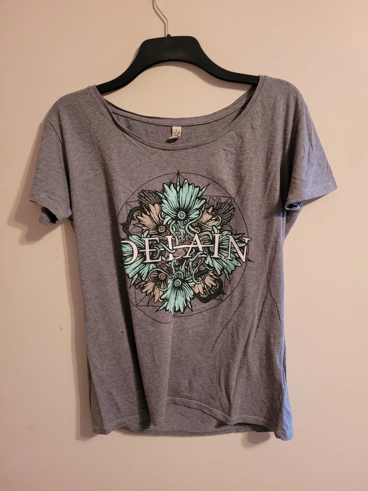 DELAIN EMBLEM SHIRT SIZE L LADIES FIT WIDE NECK NIGHTWISH WITHIN TEMPTATION
