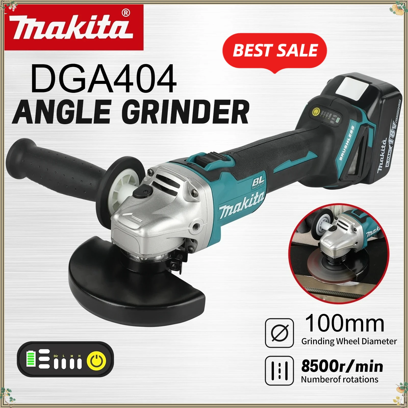 makita-brushless-dga404-electric-angle-grinder-metal-wood-power-tool-18v-grinder-cordless-grinding-polishing-cutting-machine