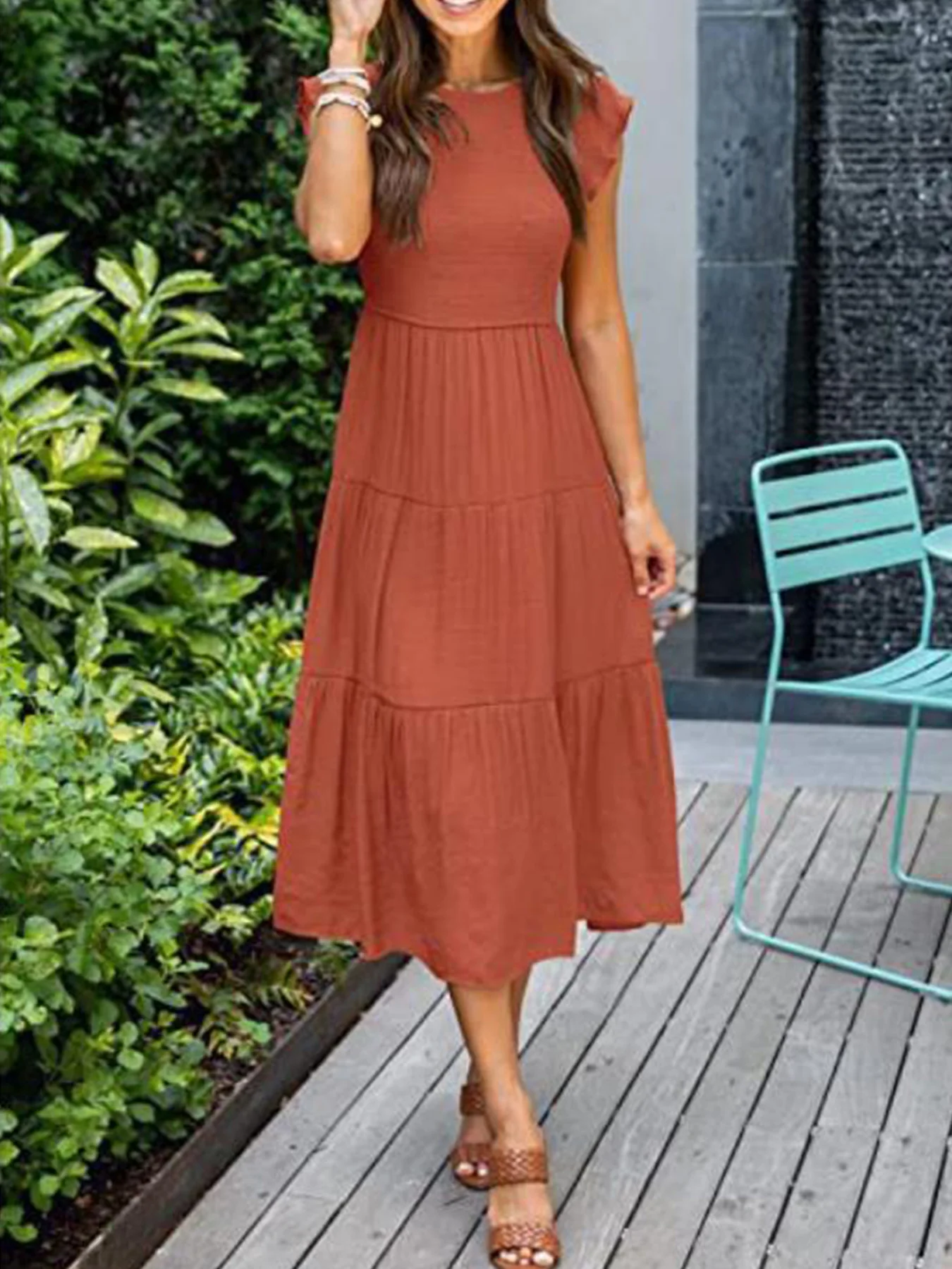 Estate 2024 Maxi abito da donna a strati Boho Beach Dresses Cap senza maniche Vintage Elegant Ladies Flowy Long Dress con piccolo Moq