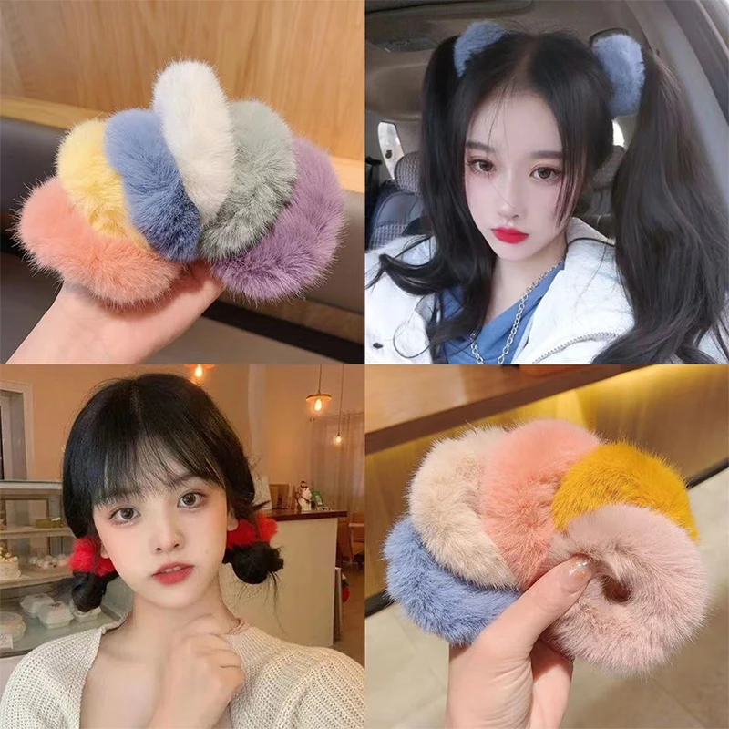 Fashion Faux Rabbit Fur Winter Hair Scrunchies Cute Ponytail Head Rope for Internet Celebrity French Onytail Holders Hair Decor