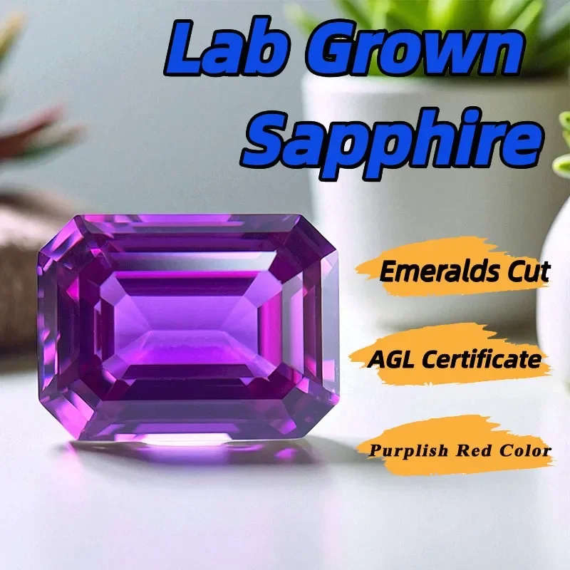 

Lab Grown Sapphire Emeralds Cut Purplish Red Color Charms Jewelry Rings Earring Making Main Materials Selectable Certificate