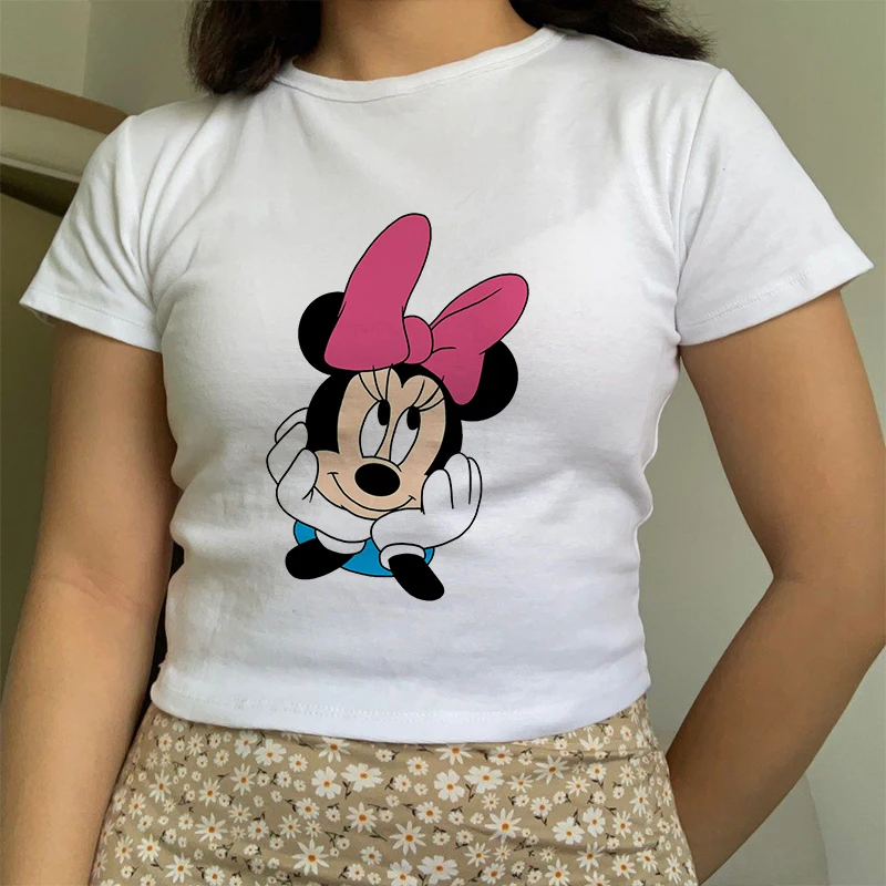 Gothic 90s Y2k Mickey Tee Shirt Minnie Mouse Crop Top T-shirt Women T Shirt Female Clothes Kawaii Disney Cropped Tshirt