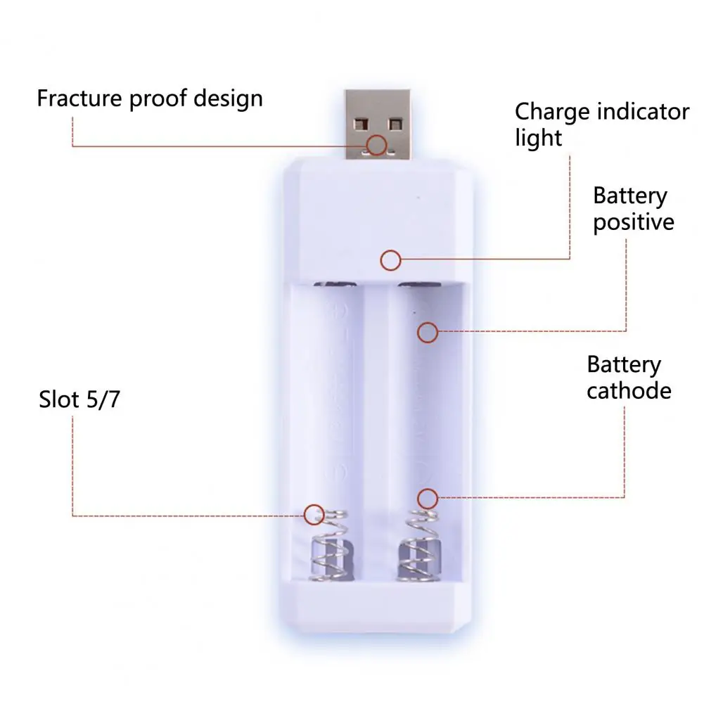 5V-1A Battery Charger Adapter for AA/AAA 2 Slots USB Port Battery Charger Fast Charging