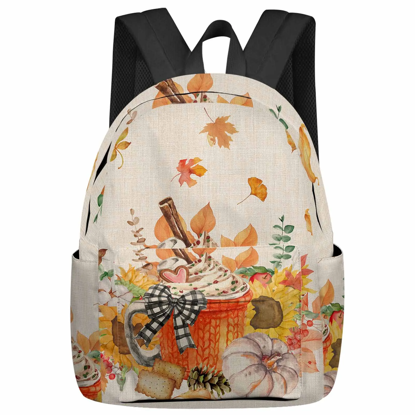 

Autumn Thanksgiving Sunflowers Leaves Pumpkin Backpacks Teenagers Student School Bags Laptop Custom Backpack Men Women Travel