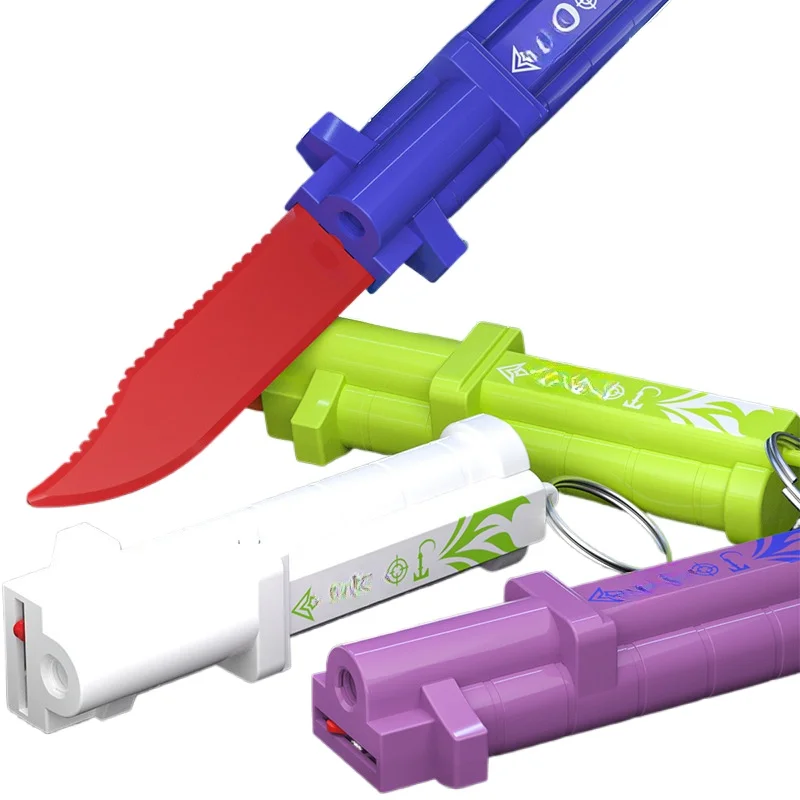 Cuchillo de rábano de primavera con estampado 3D de 20cm, lanzamiento Deformable, modelo de pistola de balas suaves, alivio del estrés, artefacto de plástico, juguetes de utilería para trucos
