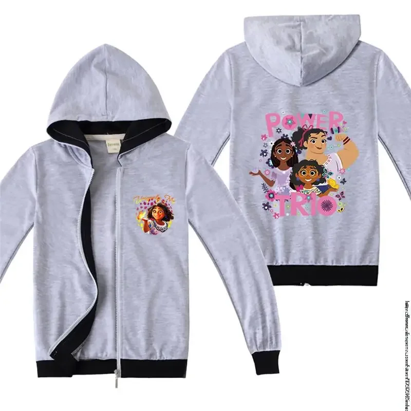 Roupas infantis filme encanto mirabel primavera e outono meninos jaqueta esportiva bebê meninas cardigan casaco com zíper crianças topos 3-14y