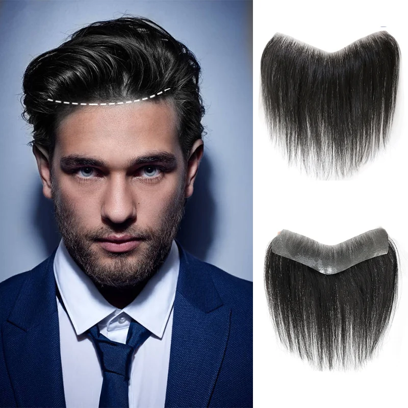 

DIANQI Synthetic Front Toupee Transparent Natural Hairline Men V Loop Hair Male Wig Real Hairline Stickers Large and Small Sizes