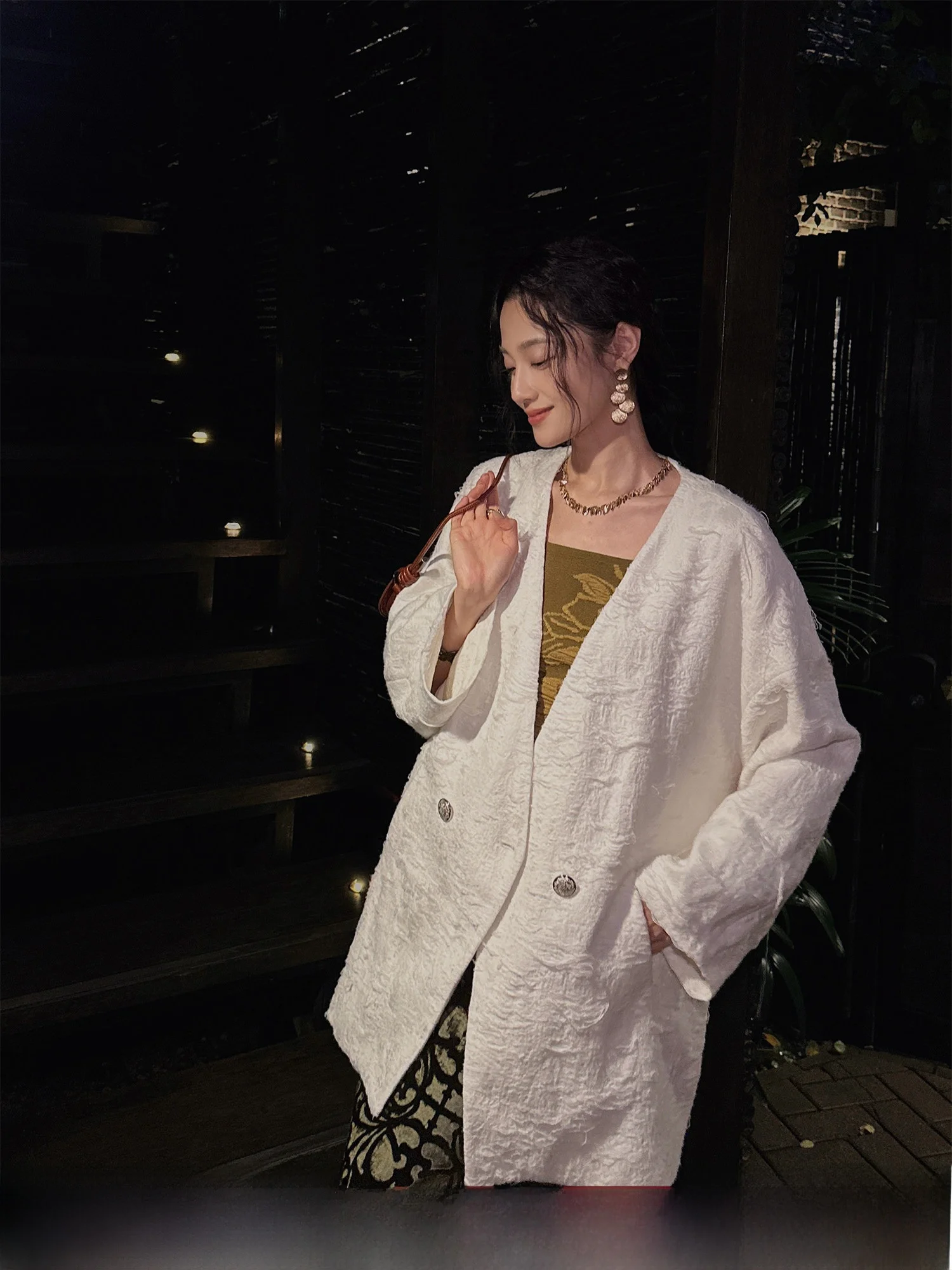 

Sanji Bla Flower Double Layer Weave Tassel Trim Fce Lined Zen Sle Coat New 2025 Faion Trend Women's Busin Suit