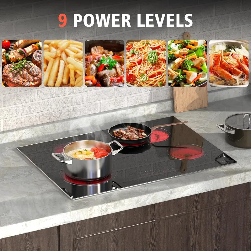 Hobsir hob 30 Inch Electric Cooktop,4 Burner Radiant Electric Stove Top, 6800W Built-in 30 Electric Ceramic Stove Dual Oval Zone