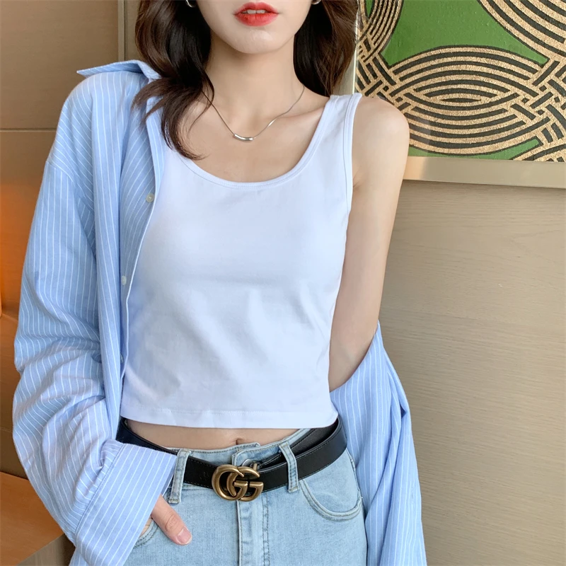 

Cotton Camisole Undershirt Women Sleeveless Tops Simple Outer Wear Inner Beauty Back Short Paragraph Bottom Sleeveless Blouse