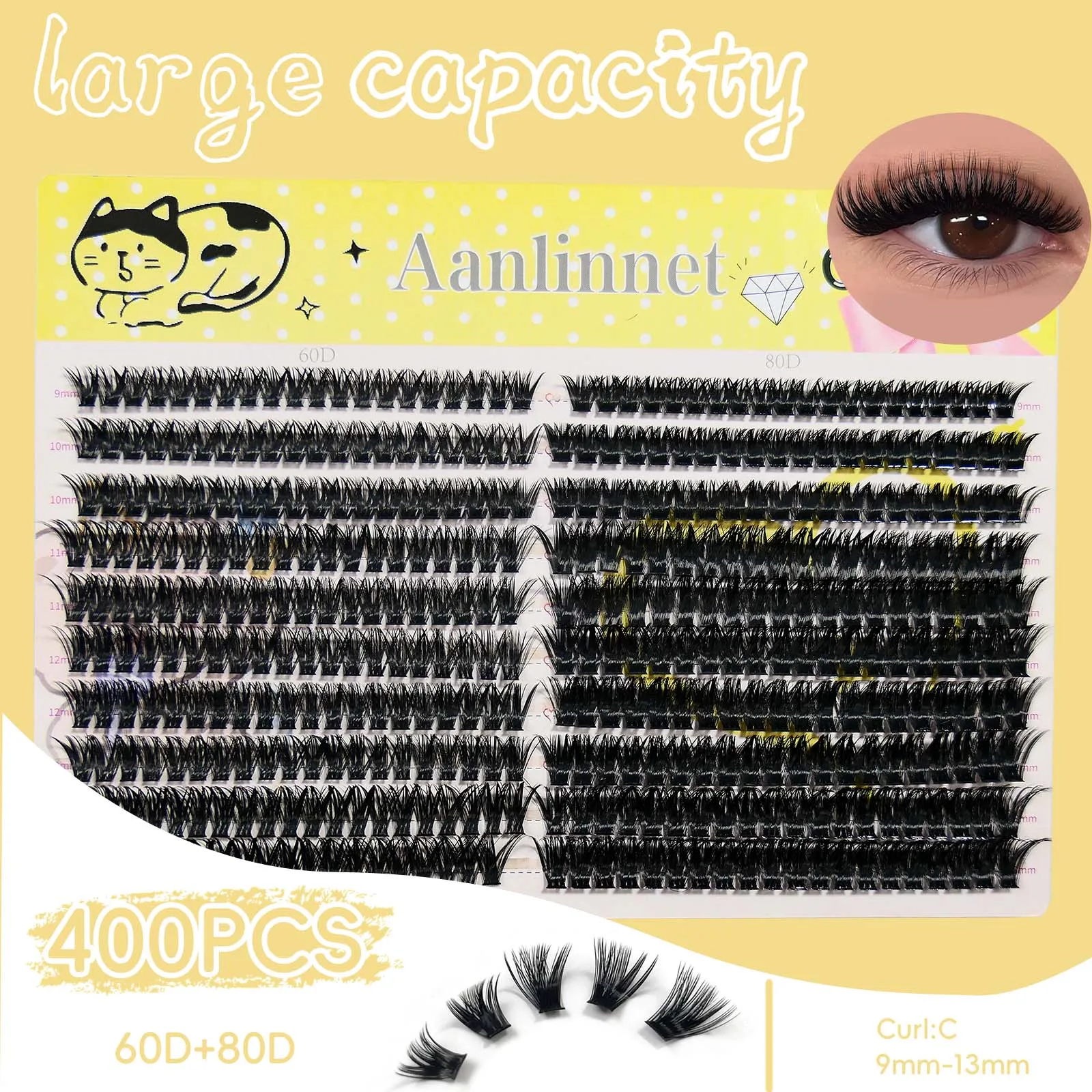 20 Reihen, 400 Büschel 3D-Kunstwimpern, Natürliche Wimpernverlängerung, Make-up, Dichte Wimpern, 30/40/60/80D Wimpernbuch – Detail 9