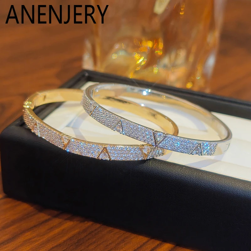 ANENJERY Gold Silber Farbe Brief Zirkon Armband Für Frauen Männer Persönlichkeit Mode Hip hop Luxus Neue Schmuck Geschenke Großhandel