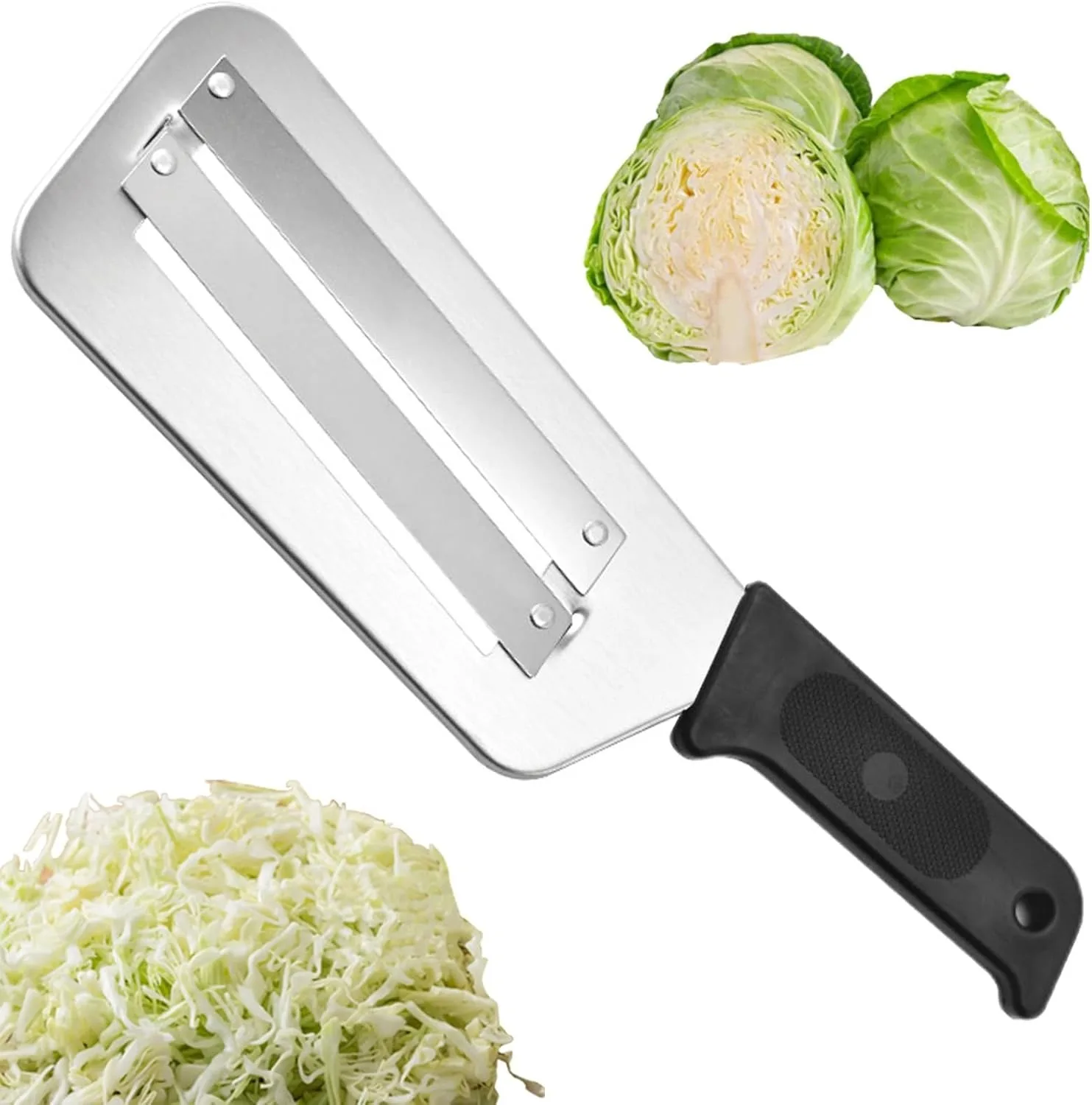 Cuchillo Rallador de Acero Inoxidable, Cortador de Juliana de Doble Hoja de Acero Inoxidable, Rallador de Col, para Rallar y Triturar - para Encurtido de Col, Coleslaw, Verduras, Fácil de Limpiar y Duradero (negro)