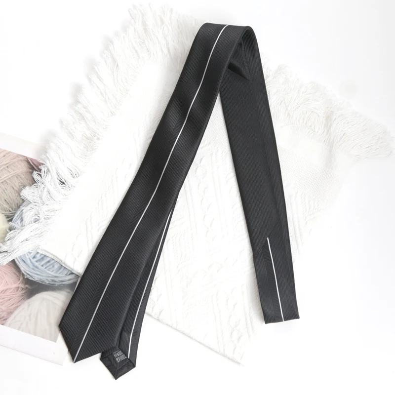 Schwarze Luxus-Streifen-Krawatte, handgefertigt, hochwertige Krawatte, dünn, 6 cm, Krawatten für Männer und Frauen, Krawatte, Business-Party, Corbatas-Zubehör – Detail 1