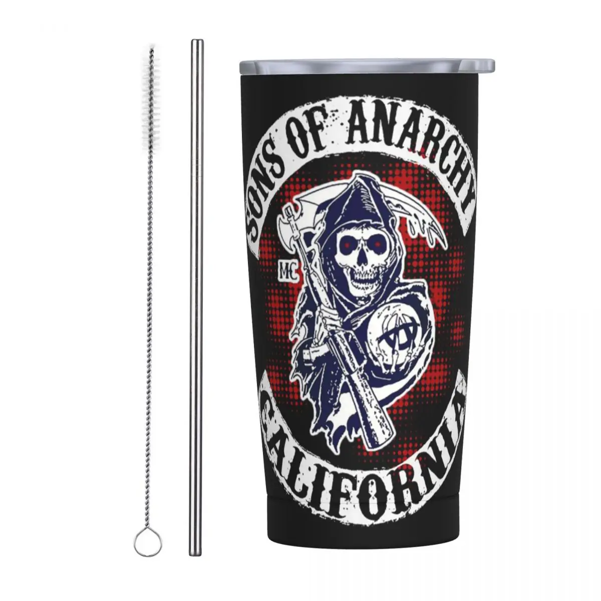 Sons Of Anarchy 20 Oz Tumbler the Death Vacuum Insulated Travel Coffee Mug with Lid and Straw Stainless Steel Double Wall Mugs