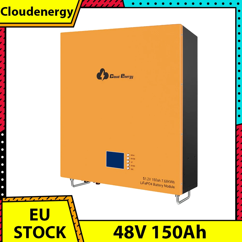 Cloudenergy 48V 150Ah Wall Mounted Lithium LiFePO4 Deep Cycle Battery Pack, 7680Wh Energy, 6000+ Life Cycles