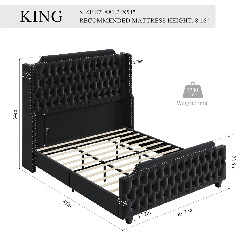 King Size Platform Bed Frame with 54