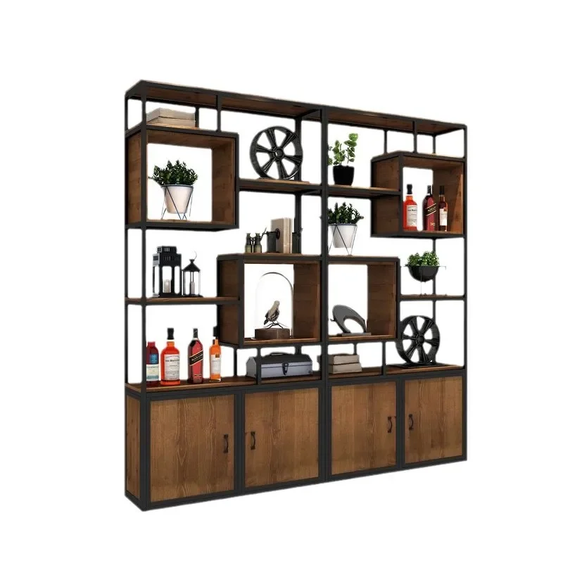 Wrought iron retro industrial style shelf office porch partition bookshelf cabinet locker LOFT display stand screen