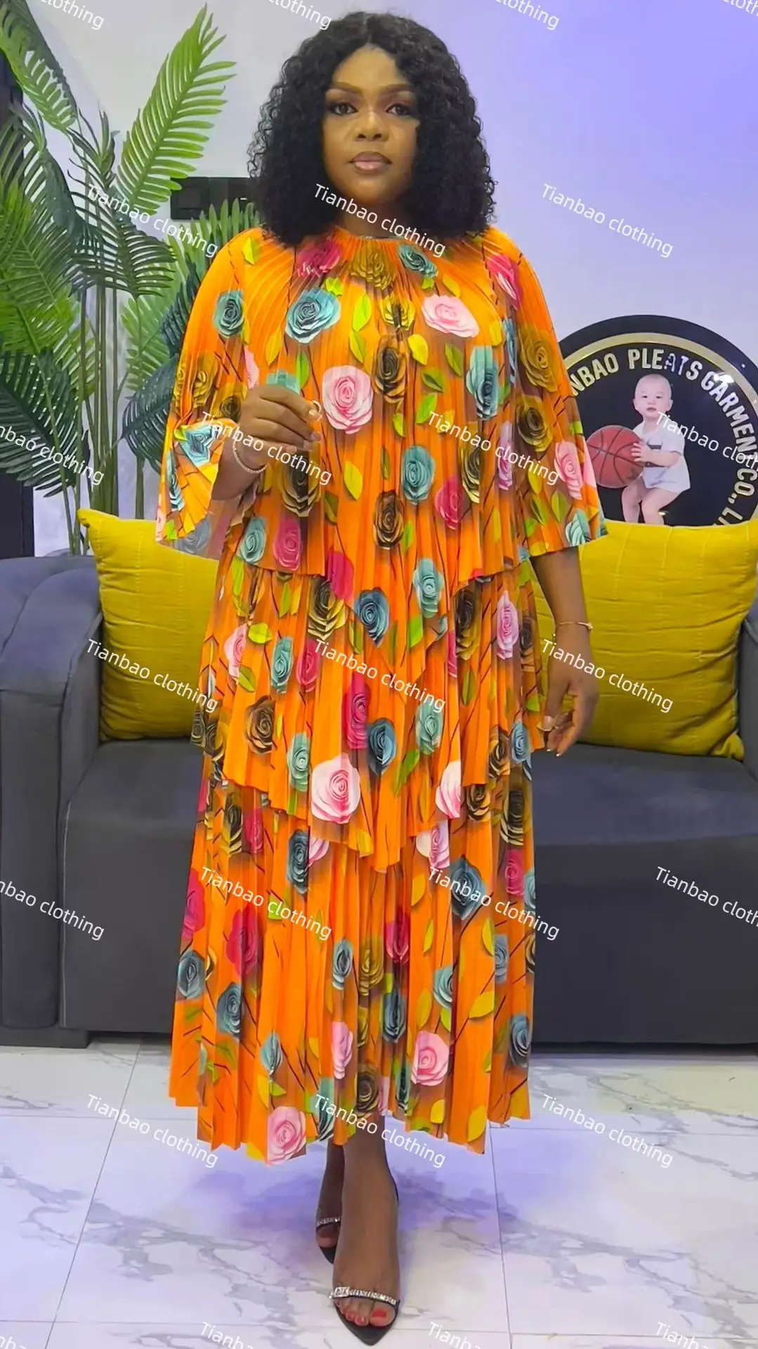 

Miyake со складками, оптовая продажа, нерегулярное платье с принтом, комплект из двух предметов, свободное длинное платье, комплект женской одежды, новинка осени