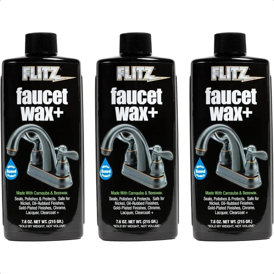 

Faucet Wax Plus 7,6 унций Бутылка USAMade Очиститель крана на водной основе Полировщик для пятен на воде Отпечатки пальцев Больше металлического воска для Bro