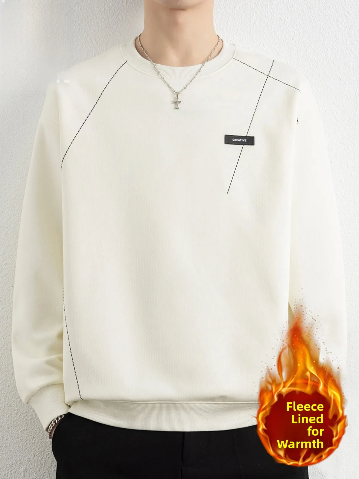 

Мужская толстовка 2025: Новинка зимы, утепленная флисом, с круглым вырезом, повседневный спортивный топ для мужчин и молодежи, модный хлопок.