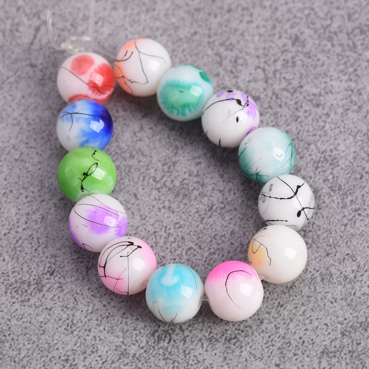 20pcs Round 10mm 12mm Scrawl Spots Pattern Opaque Glass Loose Beads Lot for Jewelry Making DIY Crafts