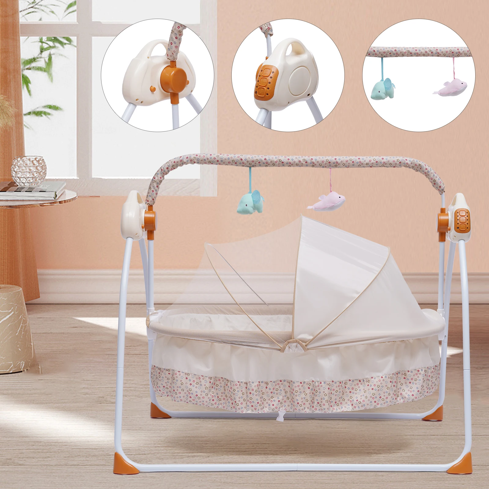 0-18 Months 25kg Electric Baby Crib Cradle Infant Rocker Auto Swing Bed Baby Cradle 5 Gear Speed Adjustment