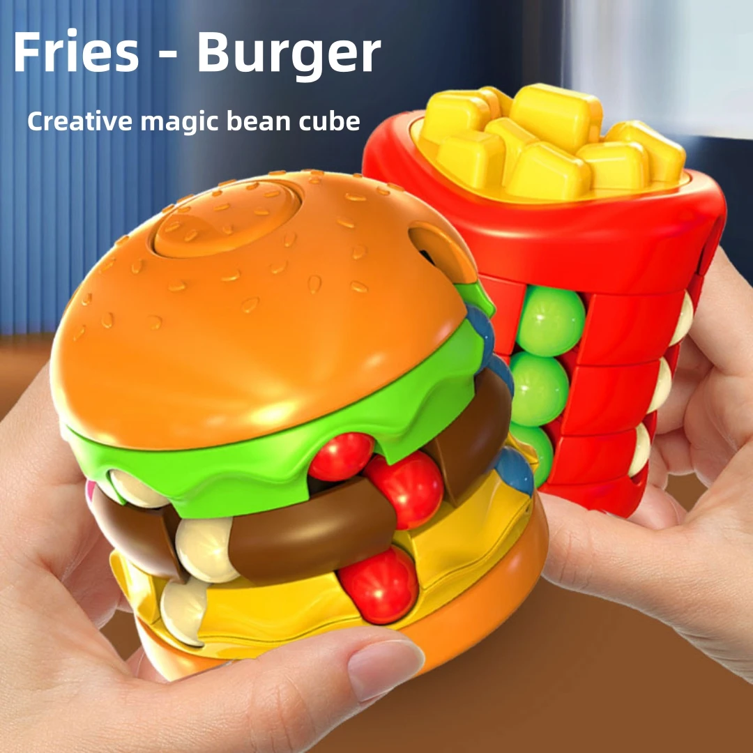 Hamburger Rubik's Cube French Fries Magic Beans Stress Relief Fidget Spinner Novel Special Spin Ball Children's Educational Toy