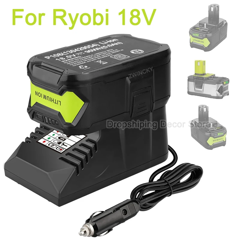 Battery Charger Mini Car Charger For Ryobi 18V Li-ion/NiCad/NiMh Battery With Cigarette Lighter Plug Portable Vehicle Charger