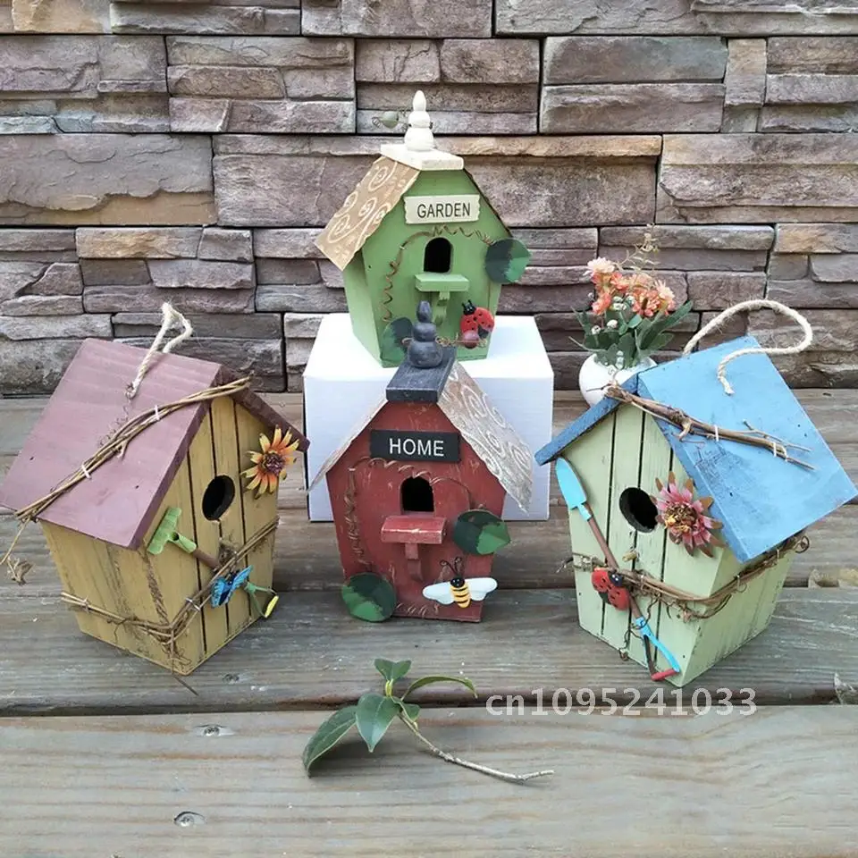 

Bird House Birdcage Painting Outdoor Garden Yard Hanging Bird Nest Products Accessories Pet Feeder Birdhouse Cottage Crafts