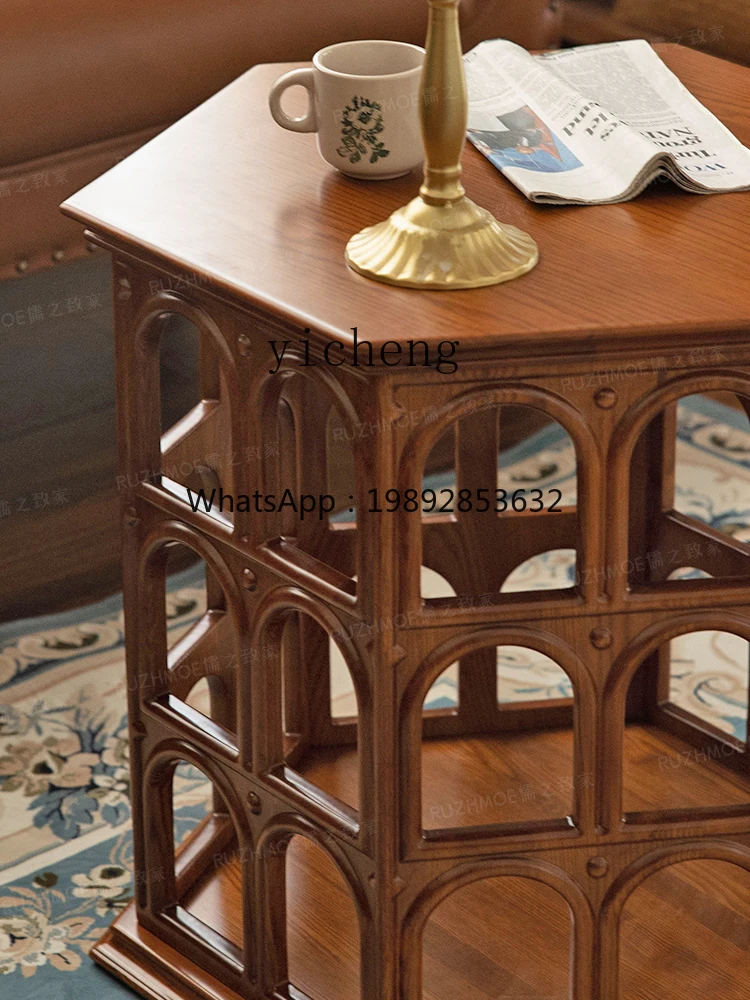 Mesa de centro em forma de cúpula de madeira maciça AZ Mesa lateral oca Hexagonal Retro Flavi Mesa lateral Armário decorativo