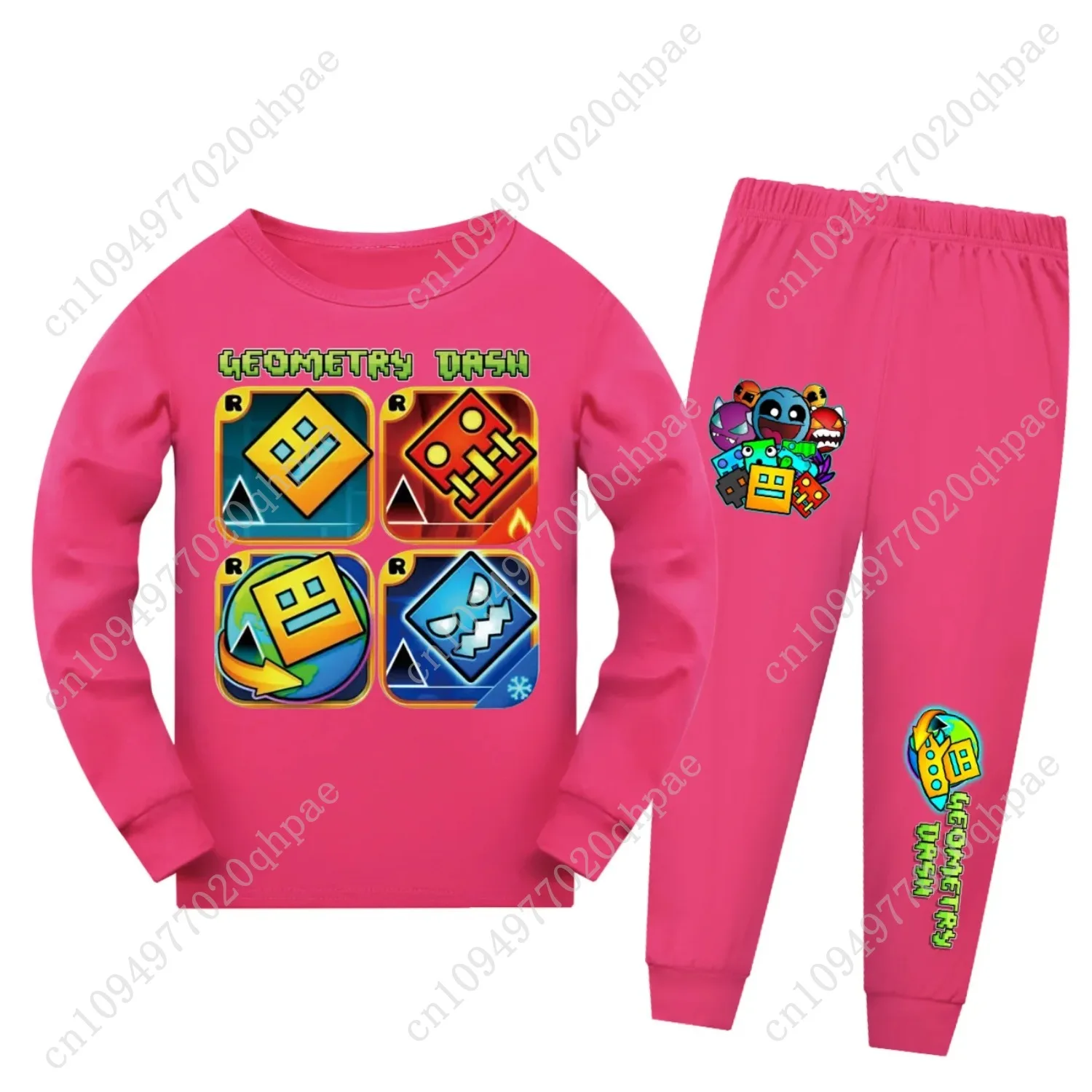 Set di magliette da gioco Geometry Dash Pigiami per bambini Ragazzi Indumenti da notte a maniche lunghe Pigiami per neonate Abbigliamento per la casa Abbigliamento per bambini Miglior regalo