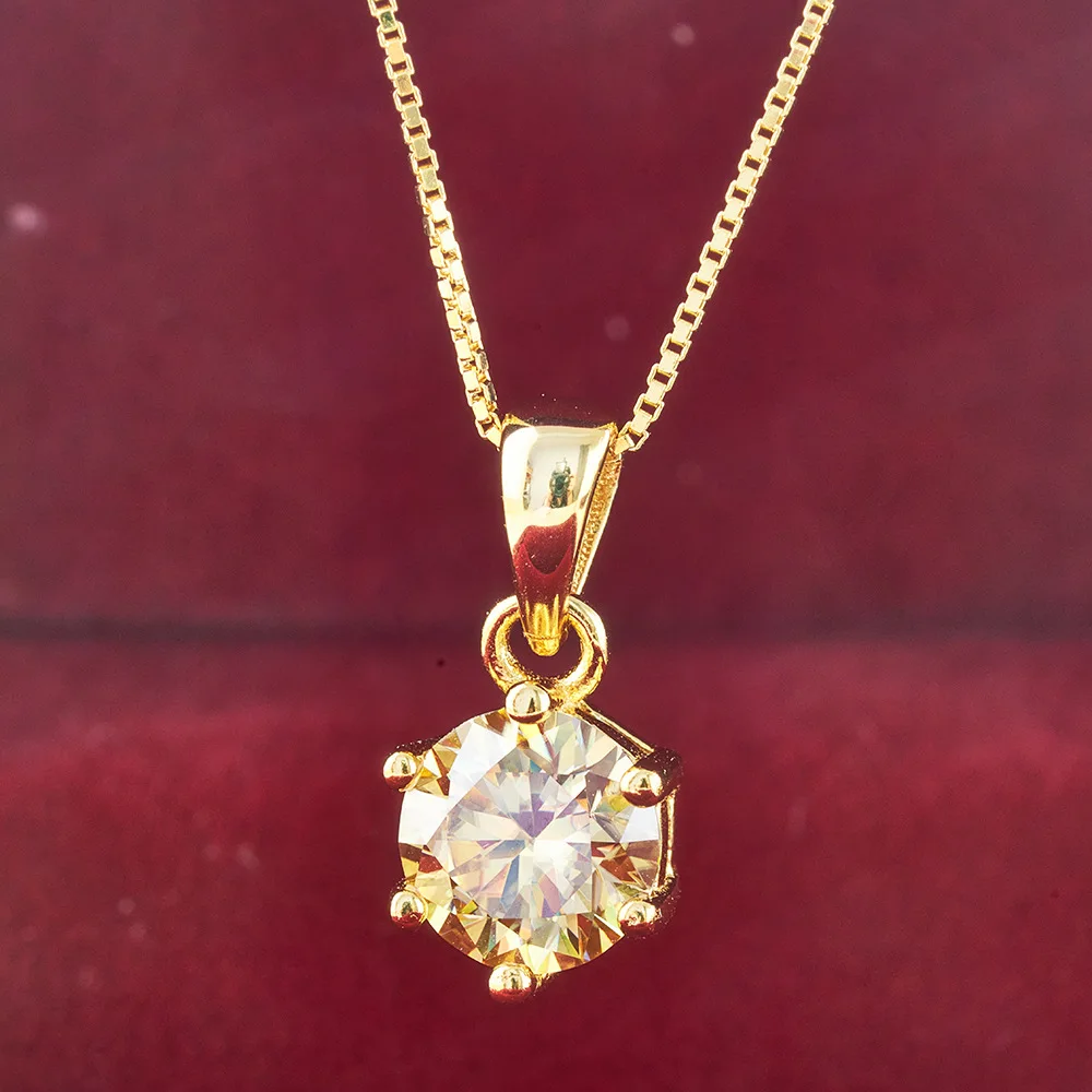 Real Yellow Color 1Carat Moissanite Pendant Necklace GRA Certificate For Women Wedding 100% S925 Sterling Silver FNecklace