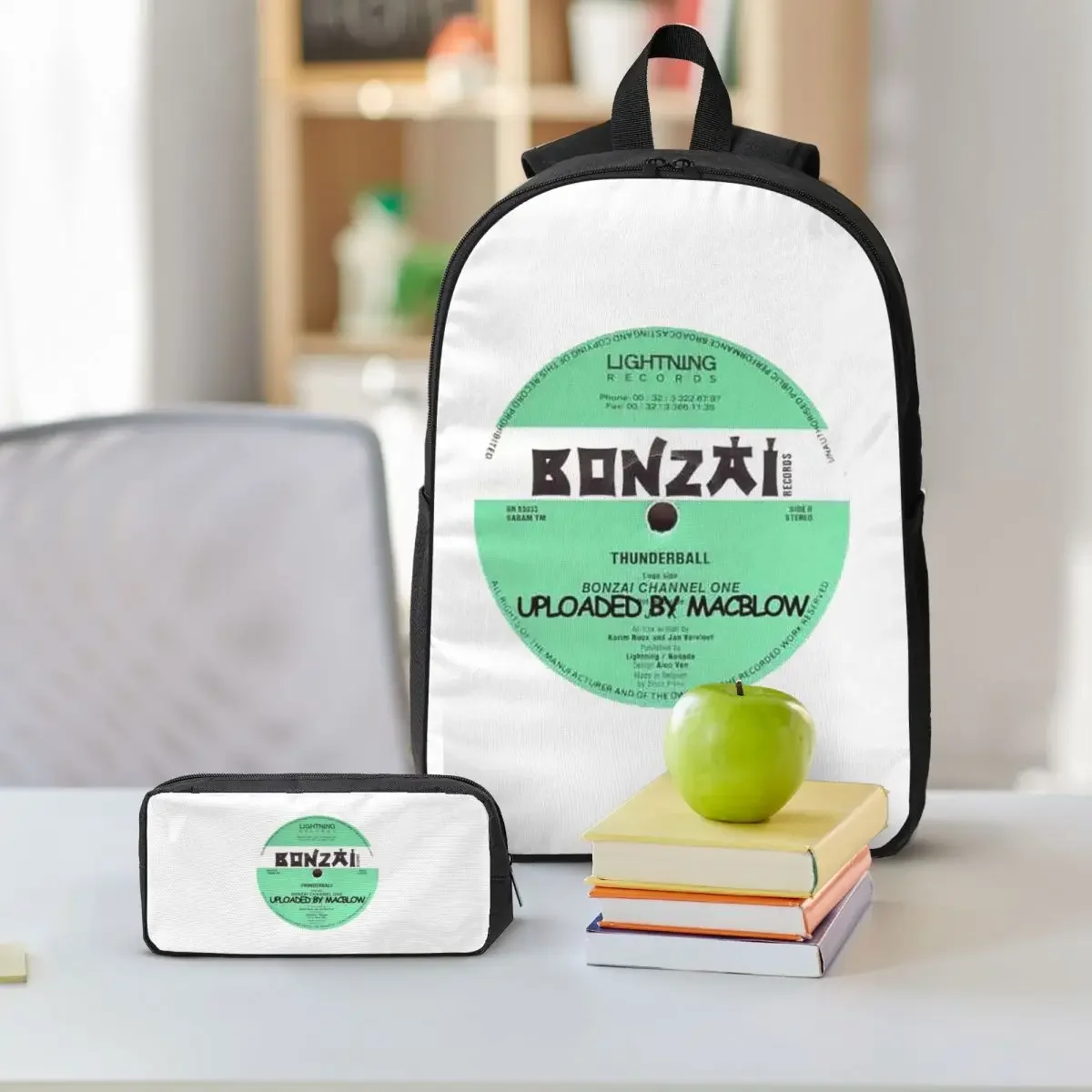Bonzai Records Backpack Student Boys Girls BookBag School Bag Computer Shoulder Bags 3ps Insulated Lunch Bag Pencil Case